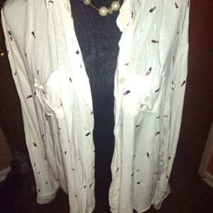 Ivory Blouse with pictured lipstick all over